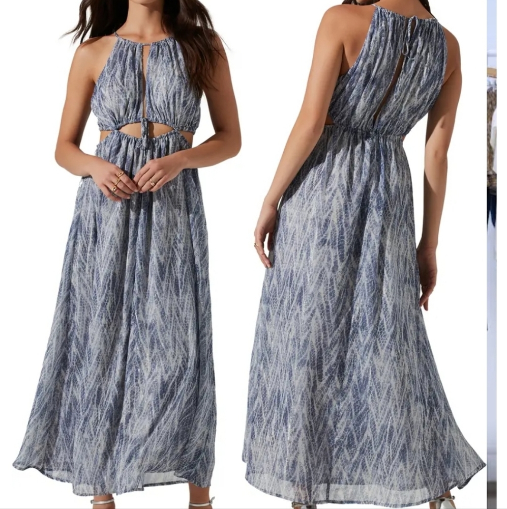 Astr Snake Print Cutout Maxi Dress